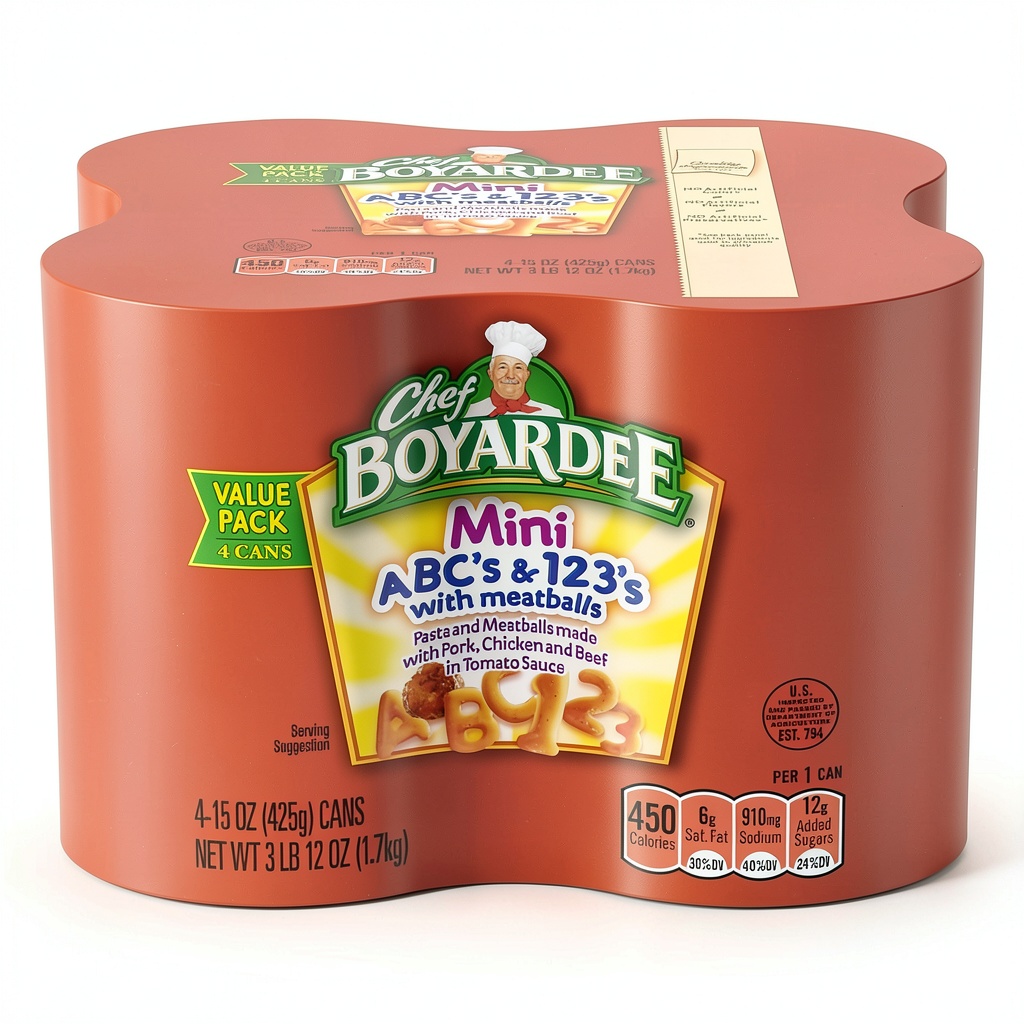 Chef Boyardee ABCs and 123s with Meatballs in a bowl ready to eat