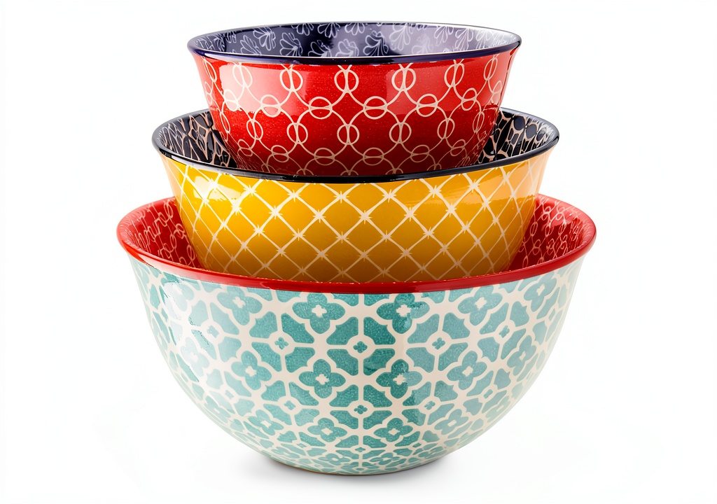 DOWAN ceramic mixing bowls displayed on a kitchen counter